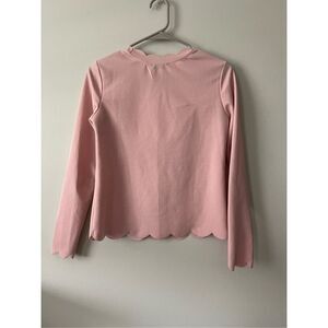 Shein XS Pink Long Sleeve Scalloped Blouse Neutral Stretch Barbie